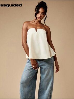 Missguided Cream Strapless Notch-Front Camisole Top